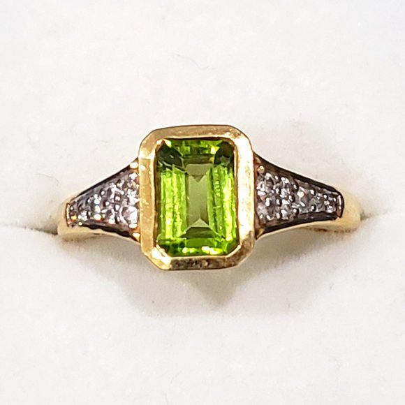 SOLD! Peridot & Zircon ring in 14K YG over 925SS